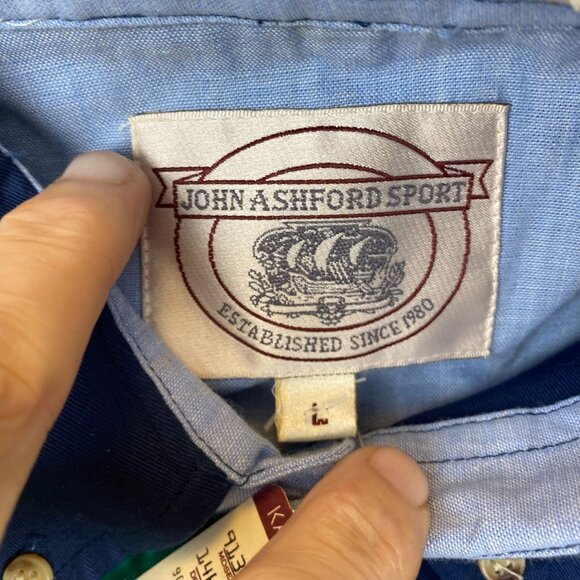 NWT John Ashford Mens Shirt Large Short Sleeve Y2K Deadstock Blue Colorblock - Picture 3 of 7